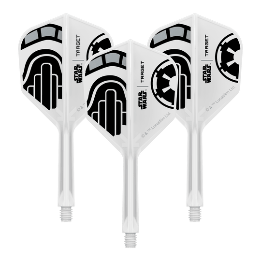 Target Star Wars K-Flex Stormtrooper No6 Flights Abgebildet ist ein Dartflügel-Set im Star Wars Design mit dem Namen 'Stormtrooper No6 Flights Intermediate 26mm'. Das Set eignet sich für den Austausch von Dartflügeln.
