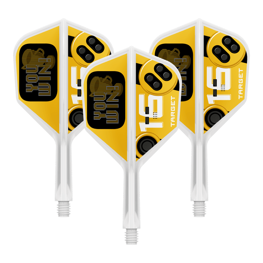 Targetz K-Flex et gagnez 6 vols Ein Dart Flight wird abgebildet. Dies ist die Variante Target K-Flex YouWin No6 in der Größe 19 mm.