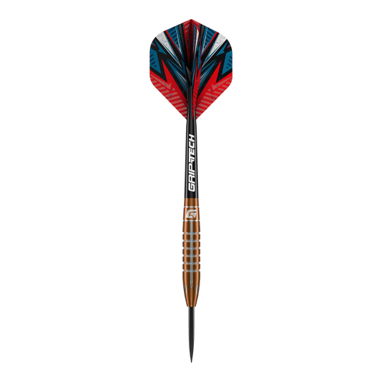 Šipky GOAT Quarterback V2 z wolframové oceli - 24g Dies ist ein GOAT Quarterback V2 Tungsten Steeldart mit 24g Gewicht. Er hat eine farbenfrohe Flight-Grafik und einen geriffelten, bronzefarbenen Barrel.