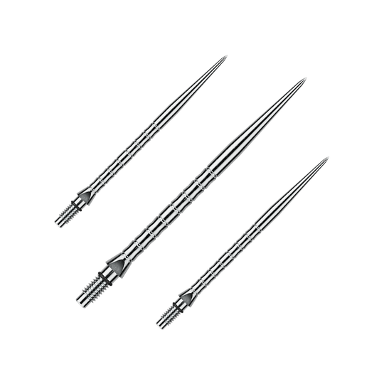 Winmau Switch Point Wave Steeldartspitzen - Silver Effect Das Bild zeigt Steeldartspitzen mit silbernem Effekt, wahrscheinlich 40 mm lang. Die Dartspitzen sind für das Spiel mit Steeldarts bestimmt.
