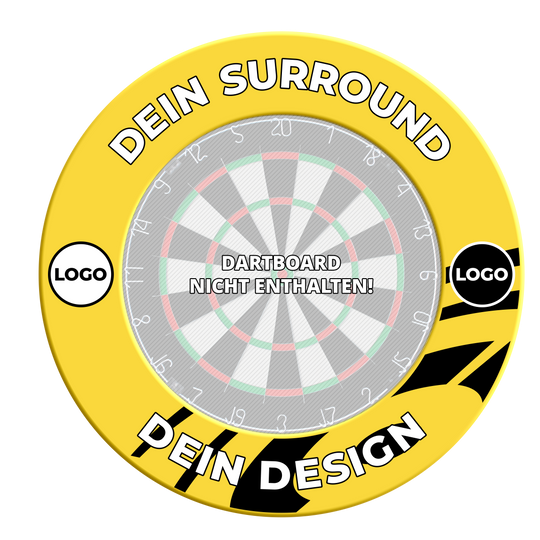 Dartboard Surround mit Deinem Design Dieses Bild zeigt das Produkt MSF-Gelb_Dartboard_Surround_Wunschdruck_Gelb_3. Es handelt sich um einen gelben Dartboard-Surround mit individuellem Wunschdruck.