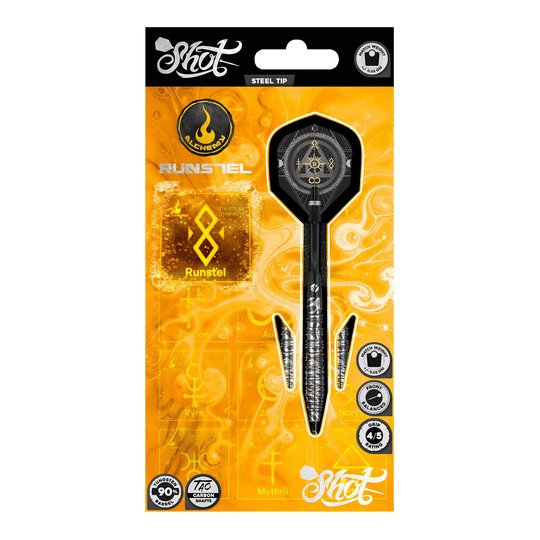 Ocelové šipky Shot Alchemy Runstel Das Bild zeigt die Shot Alchemy Runstel Steeldarts. Dieses Produkt sind hochwertige Steeldarts für Dartspieler.