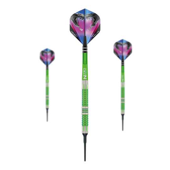 Měkké šipky Red Dragon Peter Wright Snakebite Mamba 2 Red Dragon Peter Wright Snakebite Mamba 2 Softdarts. Das Bild zeigt Softdarts mit Schlangenmotiv.
