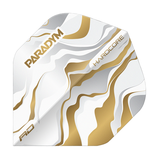 Red Dragon Hardcore Premium Paradym Gold Premium No2 Standard Flights Gezeigt wird Red Dragon Hardcore Premium Paradym Gold Premium No2 Standard Flights. Es sind goldfarbene, hochwertige Dart Flights für genaue Würfe.