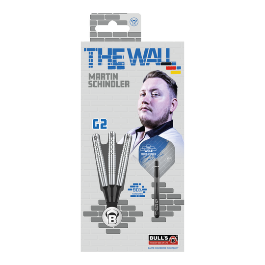Bulls Martin Schindler Original Generation 2 freccette morbide Die Verpackung zeigt die "Bulls Martin Schindler Original Generation 2 Softdarts". Auf der Vorderseite ist ein Bild von Martin Schindler und die Darts selbst abgebildet.