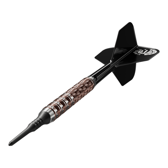 Target Japan Prime Series George Nishitani Raptor GEN6 Freccette morbide - 19,5 g Das Bild zeigt die Target Japan Prime Series George Nishitani Raptor GEN6 Softdarts mit einem Gewicht von 21,5g. Die Softdarts liegen auffällig im Fokus und präsentieren ihr Design deutlich.