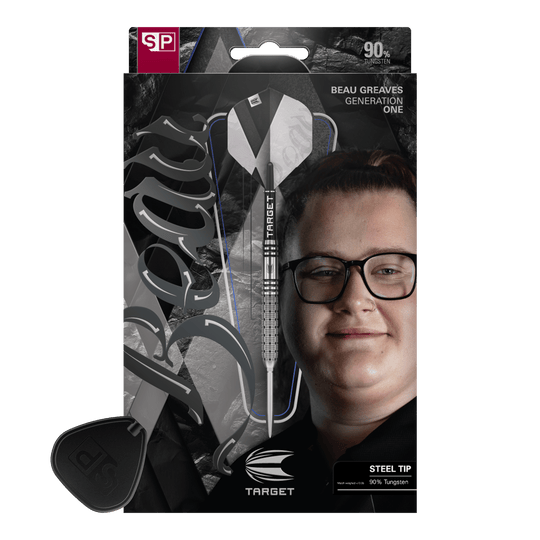 Dardos de acero Target Beau Greaves GEN1 Swiss Point Gezeigt wird das Set Target Beau Greaves GEN1 Swiss Point Steeldarts. Diese Darts sind ideal für Dartspieler und Fans von Beau Greaves.