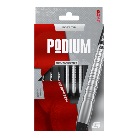 Dardos suaves GOAT Podium Silver - 18 g Das Foto zeigt die GOAT Podium Silver Softdarts mit 18g Gewicht. Diese silbernen Softdarts eignen sich ideal für Dartspieler.