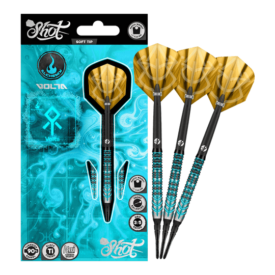 Měkké šipky Shot Alchemy Volta - 20g Auf dem Bild sind die Shot Alchemy Volta Softdarts - 20g zu sehen. Die Softdarts sind vollständig abgebildet.