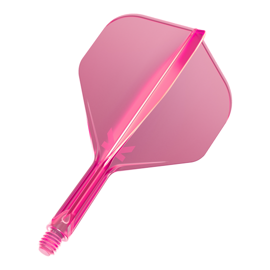 Target K-Flex No2 Standard Flight System - Rosa neon Das Bild zeigt ein neonpinkes Dart-Flight-System. Es besteht aus einem Schaft mit aufgesetztem Flight in moderner, transparenter Optik.