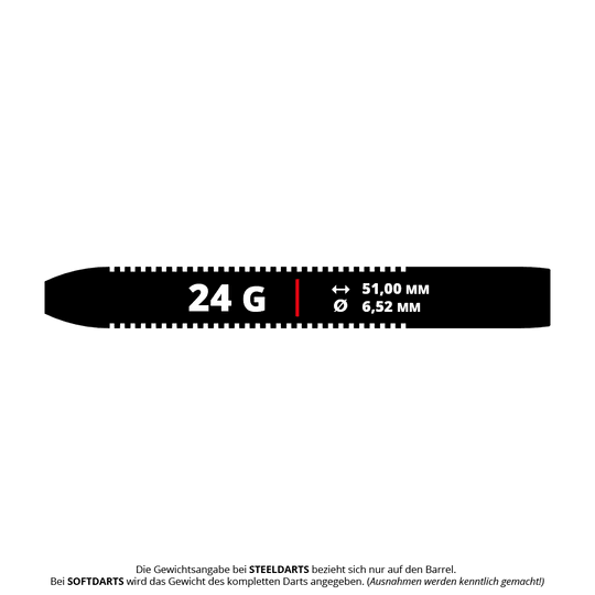 Hier sind die Bulls NL Karel Sedlacek E2 Steeldarts mit 24 Gramm abgebildet. Die Darts sind speziell für präzises Werfen konzipiert.