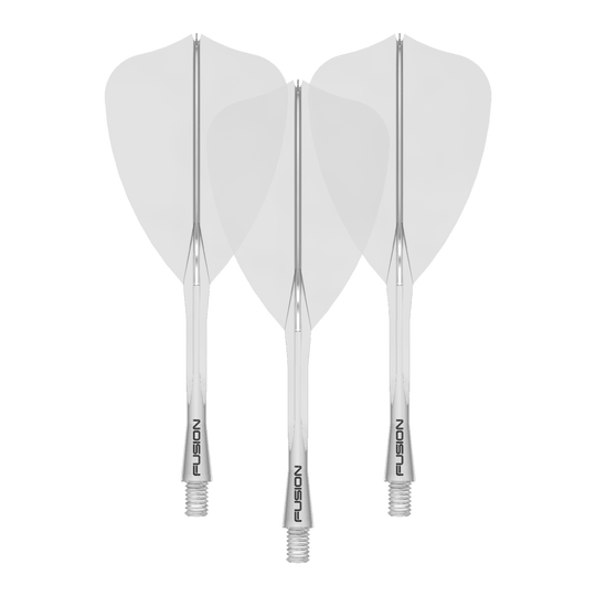 Winmau Fusion Flight Shaft System Arrow Clear Zu sehen ist ein Dartzubehör, wahrscheinlich ein Flight Shaft. Der Dateiname gibt an: 'Winmau Fusion Flight Shaft System Arrow Clear 34mm 1Set'.