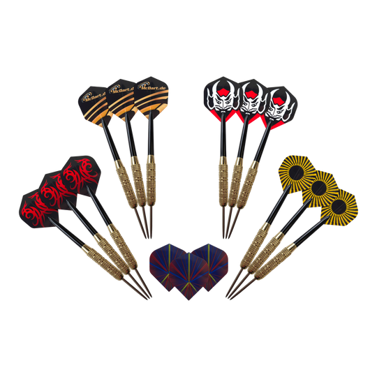 Ocelové šipky McDart Golden Star - 12 šipek / 18 gramů McDart Golden Star Steeldarts - 12 Darts mit 18 Gramm sind auf diesem Bild zu sehen. Das Bild zeigt eine Auswahl von zwölf goldfarbenen Steeldarts.