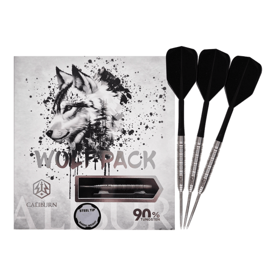 Zu sehen sind die Caliburn Wolfpack W7 Steeldarts mit einem Gewicht von 21g. Die Steeldarts eignen sich für anspruchsvolle Dartspieler.