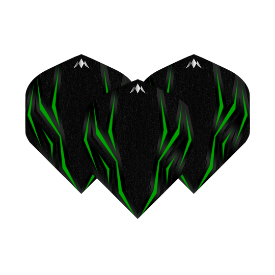 Standardní lety Mission Lava Green č. 2 Das Bild zeigt die Mission Lava Green No2 Standard Flights. Die Flights sind schwarz mit grünen, leuchtenden Linien und einem kleinen weißen Logo oben.