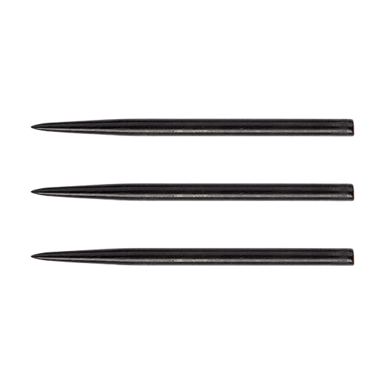 8373_Winmau_Extra_Long_Black_Effect_Steeldart_Spitzen_41mm_1 Das Bild zeigt drei Winmau Extra Long Black Effect Steeldart Spitzen mit einer Länge von 41mm. Die Spitzen sind schwarz und liegen nebeneinander.