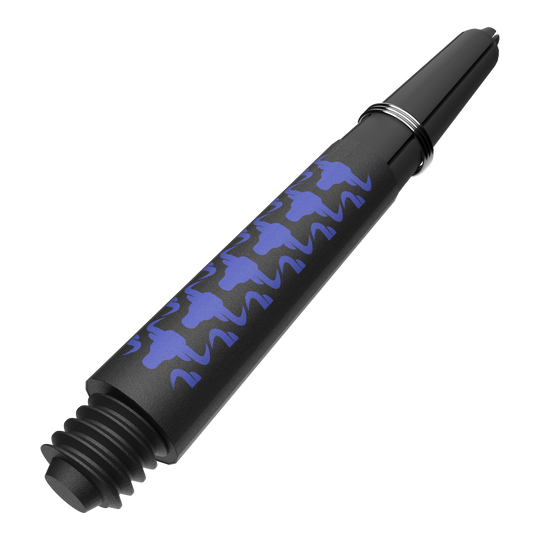 Bulls NL Capo Carbon Shafts - Blue Abgebildet ist ein weiteres Produktfoto von BullsNL Capo Carbon Shafts Blau Short 34mm. Gezeigt wird ein Satz mit kurzen blauen Dartschäften.