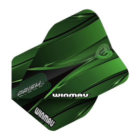 Letky Winmau Alpha Sniper Green Standard Das Bild zeigt das Produkt "Winmau Alpha Sniper Green Standard Flights". Die Dart-Flights sind grün mit schwarzen und weißen Akzenten gestaltet und tragen den Schriftzug "WINMAU".