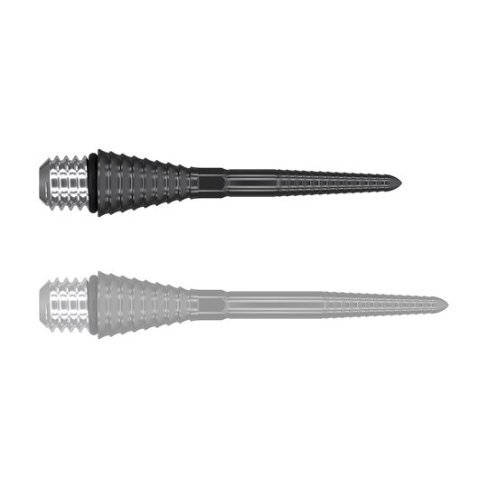 380172_Target_Titanium_Swiss_Point_Grooved_Conversion_Points_Schwarz_26mm_1P96ZNNczOufol Das Bild zeigt zwei schwarze, gerillte Target Swiss Point Conversion Points. Sie sind spitz zulaufend und haben einen silbernen, metallischen Schraubkopf.