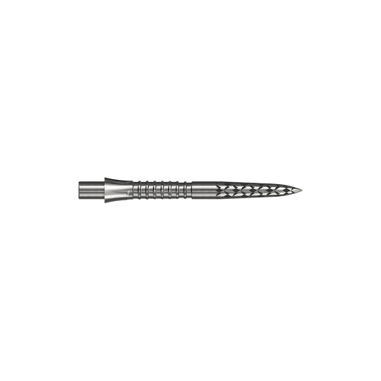 Puntas de dardos Mission Caliburn EVO con logotipo GV - plateadas Abgebildet ist ein Steeldartspitze in silberner Farbe mit einer Länge von 26 mm. Das Bild stammt von der Datei M002127_Missoin_Caliburn_EVO_GV-Logo_Steeldartspitzen_Silber_26mm_2.