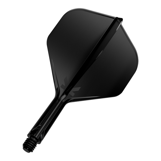 System lotu Target K-Flex No2 Standard – czarny Das Bild zeigt ein schwarzes Dartflight mit integriertem Schaft. Das Design ist schlicht und modern gehalten.