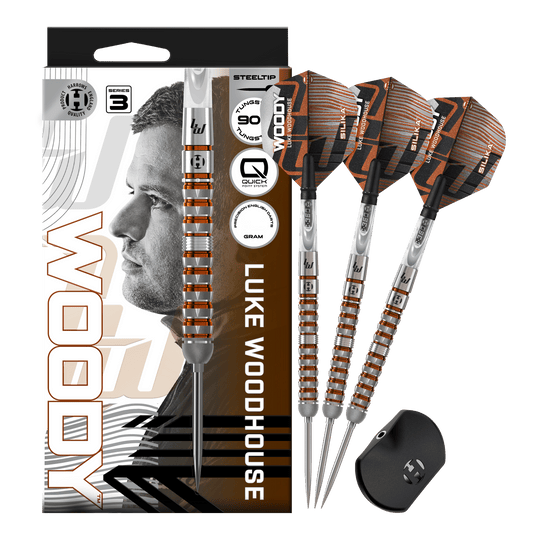 Dardos de acero Harrow Luke Woodhouse Serie 3 Quick Point Gezeigt werden die Harrows Luke Woodhouse Series 3 Quick Point Steeldarts. Sie bieten eine hochwertige Verarbeitung und ein modernes Design.