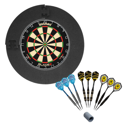 Winmau Blade 6 Bundle with 9 McDart steel darts and catch ring