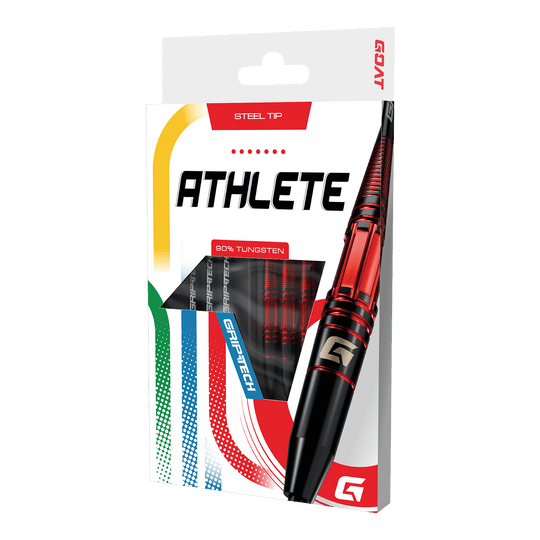 Dardos de acero de tungsteno rojo GOAT Athlete Auf dem Bild sind die GOAT Athlete Red Tungsten Steeldarts zu sehen. Sie zeichnen sich durch ein sportliches Aussehen aus.