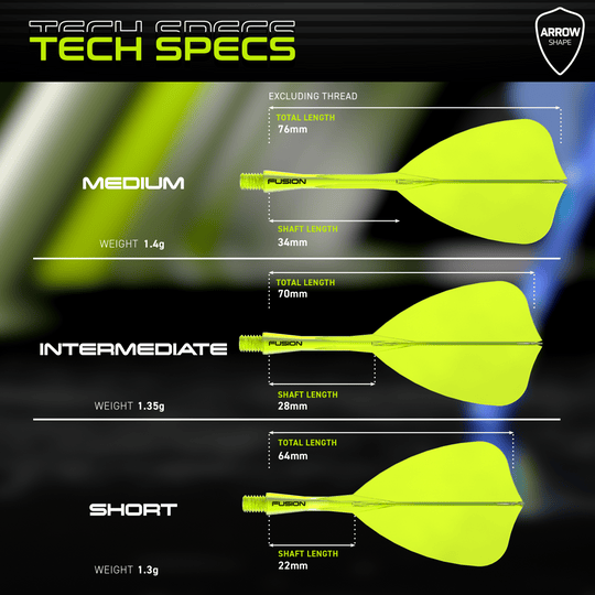Winmau Fusion Flight Shaft System Freccia Giallo Neon Das Bild zeigt das Winmau Fusion Flight-Shaft-System Arrow Neon Yellow. Es handelt sich um einen leuchtend gelben Flightschaft für Darts.