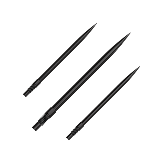 Harrows Quick Point Dart Tips - Black Ein Set aus schwarzen QuickPoint Dartspitzen mit 40 mm Länge. Die Dartspitzen liegen auf einer neutralen Oberfläche.