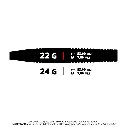 Das Bild zeigt ein Set Steeldarts mit der Bezeichnung 14247 Bulls Danny Jansen G2, 22g. Die Darts sind hochwertig verarbeitet und ideal für professionelle Dartspieler.