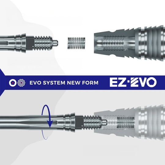 Puntas de dardo Caliburn EZ-EVO - Lisas - Plateadas Abbildung des Caliburn EZ-EVO Systems. Das Bild zeigt Komponenten oder Zubehör des Systems.