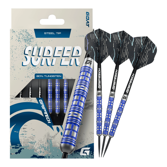 Das Foto präsentiert die GOAT Surfer Steeldarts. Sie sind ideal für Dart-Enthusiasten.