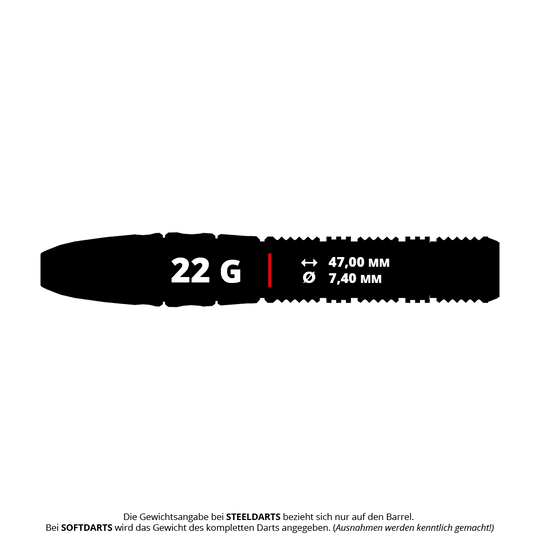 Ocelové šipky Target Japan Pyro GEN11 Swiss Point - 22g Das Bild zeigt die technischen Daten des "Target Japan Pyro GEN11 Swiss Point Steeldarts - 22g". Der Dart wiegt 22 Gramm, ist 47,00 mm lang und hat einen Durchmesser von 7,40 mm.