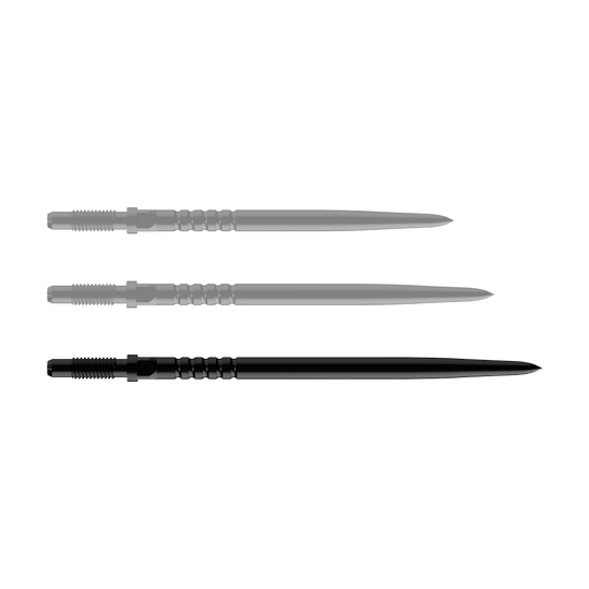 Pointes de fléchettes convertibles Bulls NL - Grip annelé - Noires Das Bild zeigt ein Dart-Zubehörteil. Es handelt sich um ein BullsNL Convertible Point mit Ringed Grip in Schwarz und 40mm Länge.