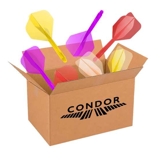 McDart Mystery-Box - Condor Auf diesem Bild wird die McDart Mystery-Box - Condor präsentiert. Die Box ist für Dartspieler gedacht und enthält spezielle Artikel der Marke Condor.