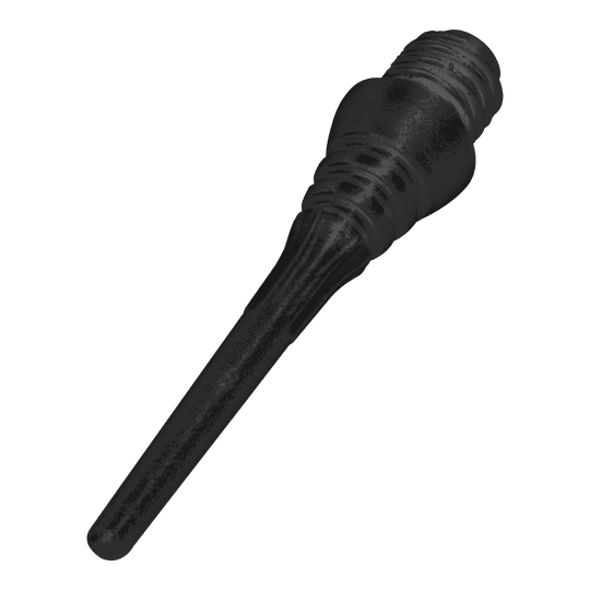 Winmau Triton Softtip Points Softdartspitzen (50-er Pack) Das Bild zeigt eine schwarze Softdartspitze. Sie hat ein geriffeltes Gewinde und eine glatte, längliche Spitze.