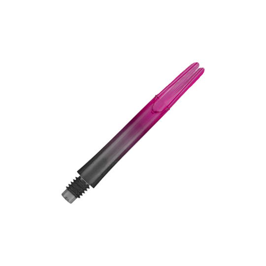 Asta a L stile L bloccata dritta Natural9 Aste bicolore - rosa Das Bild zeigt einen zweiteiligen Dart-Schaft in den Farben Schwarz und Pink. Der Schaft hat ein Schraubgewinde auf einer Seite und ist gerade geformt.