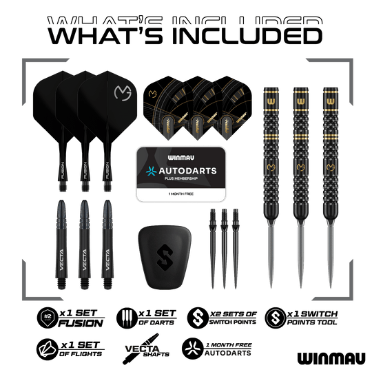 Ocelové šipky Winmau Michael Van Gerwen W-MAX Switch Point Das Produkt zeigt Winmau Michael Van Gerwen W-MAX Switch Point Steeldarts. Es handelt sich um ein Steeldarts-Set.