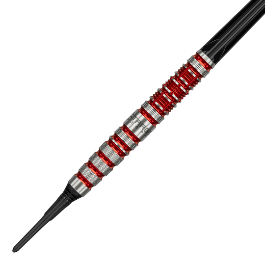 Target Black Marque Spinel Softdarts - 21,5g Target Black Marque Spinel Softdarts - 21,5g ist ein hochwertiger Softdart. Das Bild zeigt das schwarze Dartpfeil-Design mit markanten Elementen.