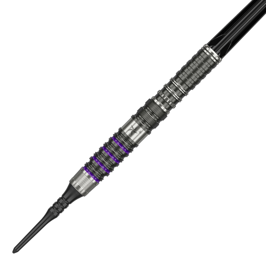 Dardos blandos Target Japan Prime Series Yuta Hayashi Sirius GEN3 MAX - 21,5 g Dies ist ein Softdart aus der Target Japan Prime Series, Modell Yuta Hayashi Sirius GEN3 MAX mit 21,5g. Er besitzt ein silbernes Design mit feinen Rillen und lilafarbenen Akzenten.