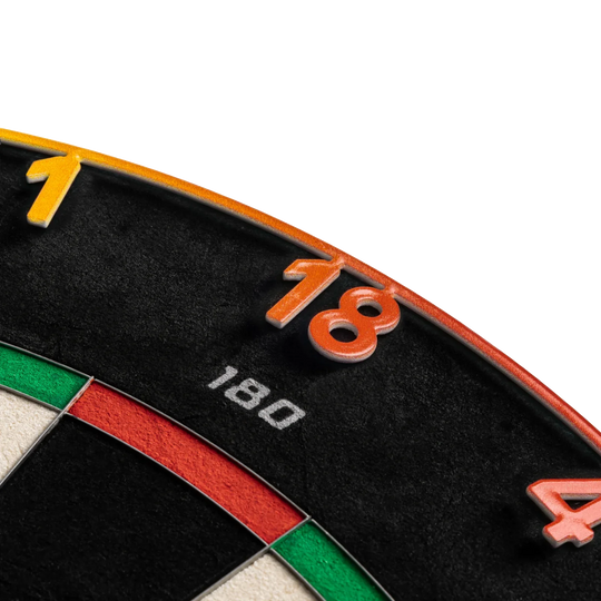 Precise 180 Endorphine Steeldartboard mit Nummernring - Spectrum Das Precise 180 Endorphine Steeldartboard mit Nummernring - Spectrum ist ein hochwertiges Dartboard mit klar erkennbarem Zahlenring. Es eignet sich perfekt für präzises Dartspiel zu Hause oder im Verein.