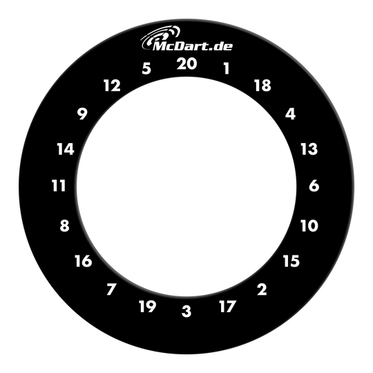 Das Bild zeigt einen Dartboard-Surround in schwarzer Farbe. Es handelt sich um das Modell 'DBS-HD-schwarz_HD_Zahlen_Surround_Schwarz_2_(1)'.