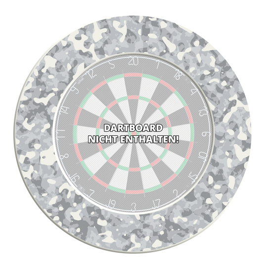 Dieses Bild zeigt ein Dartboard-Surround mit Schneetarnung. Das Produkt ist rund und dient als Schutz für die Wand beim Dartspielen.