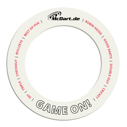 Das Bild zeigt ein weißes Dartboard-Surround. Es sorgt dafür, dass Pfeile die Wand nicht beschädigen.