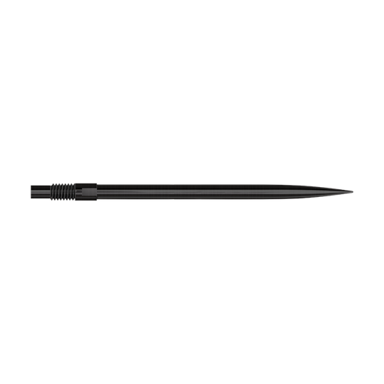 Harrows Quick Point Dart Tips - Black Schwarze Dartspitzen mit einer Länge von 40 mm sind zu sehen. Sie liegen sortiert auf einer hellen Fläche.