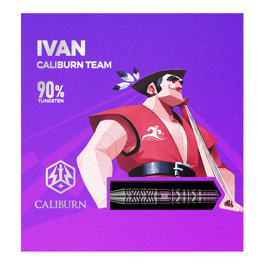Caliburn Awakening Ivan dardos de acero Zu sehen sind die Caliburn Awakening Ivan Steeldarts. Diese Steeldarts sind bekannt für ihre Präzision.
