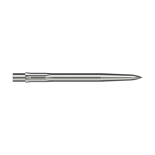 Dies ist eine silberne, glatte Steeldartspitze. Sie hat eine Länge von 32 mm und ist schlank und spitz geformt.