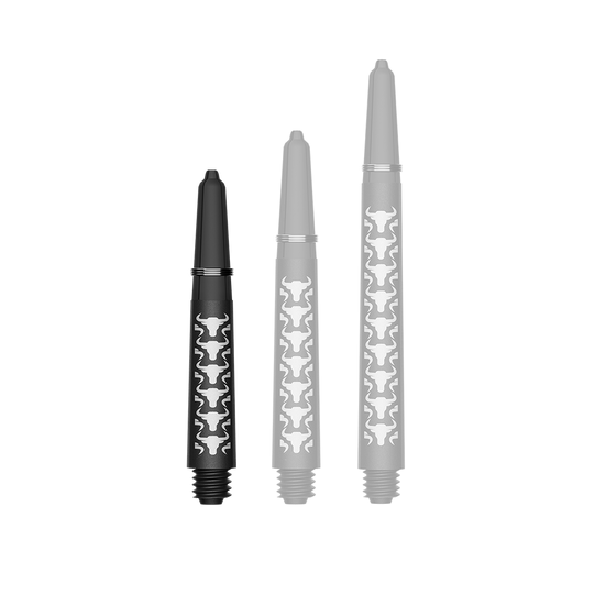 Wałki do gitary Bulls NL Capo Carbon - białe Das Bild zeigt einen kurzen weißen Carbon Shaft für Darts. Der Schaft ist etwa 34 mm lang und aus Kohlefaser.