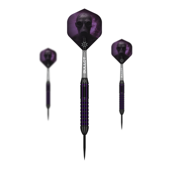 Bullet Toxic Brass Steel Darts - 23 g Das Bild zeigt das Set Bullet Toxic Brass Steeldarts - 23g. Das Set enthält mehrere Steeldart-Pfeile aus Messing.